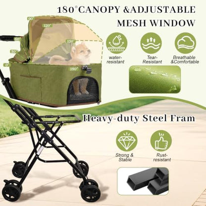 Double Pet Stroller, Foldable Dog Stroller with Detachable Carriers