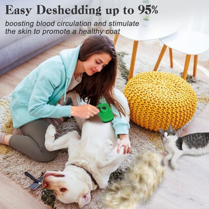 Dipoo Self Cleaning Deshedding Brush for Dogs & Cats - Skin Friendly Grooming Tool with Hair Removal for Haired Pets, Green