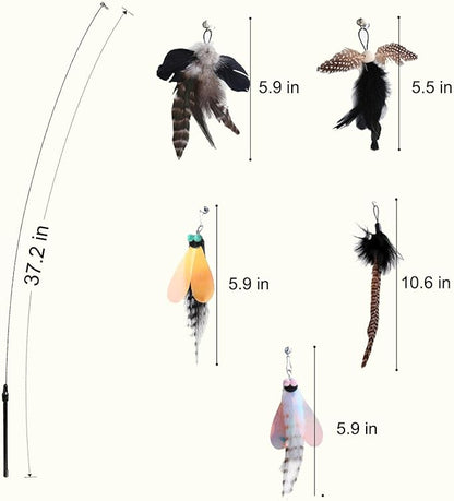 Yauende Cat Feather Toys, Indoor Cat Interactive Toys, 2 PCS Flexible Wire and 5 PCS Cat Feather Toys, for Bored Indoor Cats, Indoor Cat Chase Toys