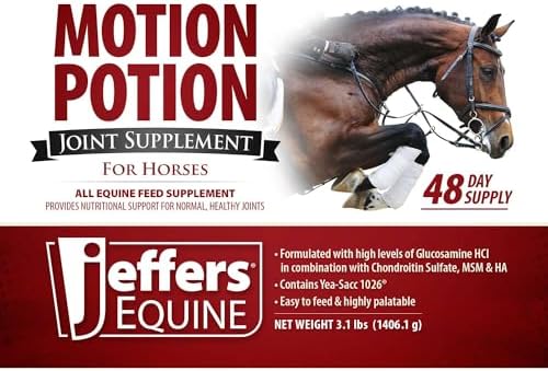 Jeffers Motion Potion Horse Joint Supplement Pellets – Glucosamine HCL, MSM, Chondroitin, Hyaluronic Acid, Vitamin C & E, Daily Equine Support for Senior & Active Horses – 3.1, lbs 48 Day Supply