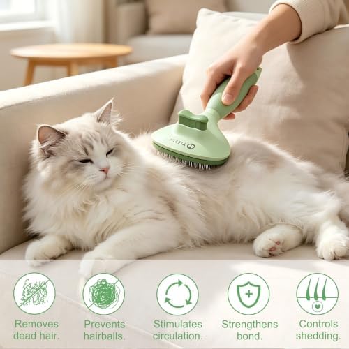 Cat Brush for Shedding, Self Cleaning Brush for Long & Short Hair Cats