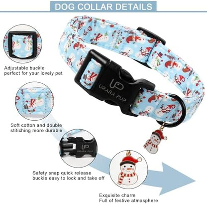 Christmas Snowman Dog Collar - Xmas Dog Collars with Cute Snowman Patterns - Soft, Adjustable, Ideal for Winter Holidays XL