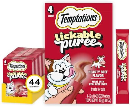 Temptations Creamy Puree Lickable Cat Treats, Beef Liver, 4 Count, 11 Pack