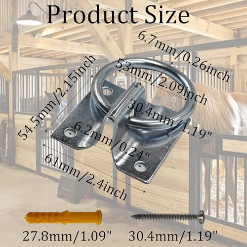 2Pcs M7*60 Metal Cross Tie Ring for Horse, Wall Mount Block Tie Rings for Horse Stall Stable Barn Supplies Equestrian Hitching Ring Hardware