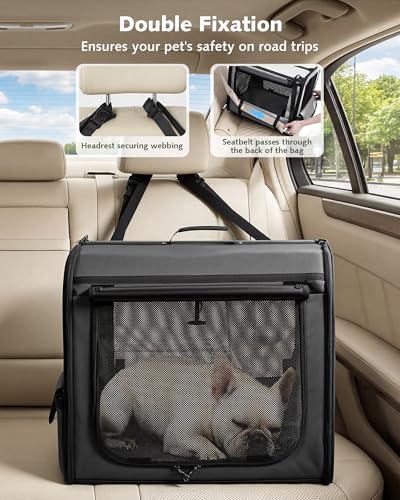 Dog Car Carrier Light Weight 24×17.7×20.5in, Foldable Dog Carrier, Dark Gray