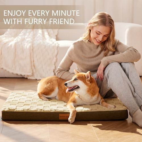 Patas Lague Orthopedic Large Dog Bed Washable Pet Crate Mat 42''X28'' Camel