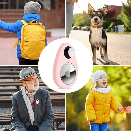 2 Pack Airtag Holder for Kids Hidden,GPS Tracker Case, Anti-Removal Airtag Silicone Case with Pins, Suitable for Children, Elderly, Pets, Backpack, Luggage (White & Pink, 2 Pack)