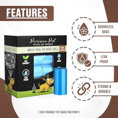 Parisian Pet Ecofriendly Dog Poop Bags Rolls - 320 Count Unscented Poop Bags For Dogs - Leakproof, Extra Thick, 16 Dog Waste Bags Refill Rolls - Stripped Blue Doggie Poop Bags - Fits All Dispenser