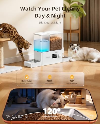 ROJECO Automatic Cat Feeder and Water,Auto Feeder Cat Food with Camera