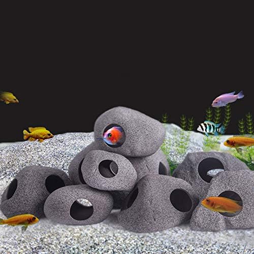 XMHF Aquarium Decorations Rock, Ceramic Shelters - Shrimp Habitat, Breeding Tube, Hiding cave, Stackable Fish Tank Decor Cave for Hiding, Betta Fish