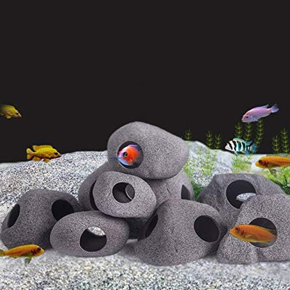 XMHF Aquarium Decorations Rock, Ceramic Shelters - Shrimp Habitat, Breeding Tube, Hiding cave, Stackable Fish Tank Decor Cave for Hiding, Betta Fish