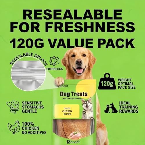 100% Dried Chicken Slices Dog Treats - 120g Single Ingredient Jerky, High Protein (68%) Real Chicken Breast Snacks, Natural Training Rewards for All Dogs, Grain-Free & Low Fat