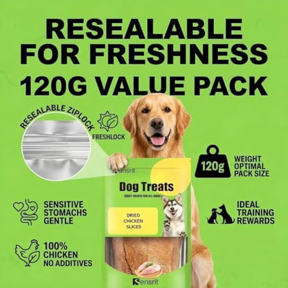 100% Dried Chicken Slices Dog Treats - 120g Single Ingredient Jerky, High Protein (68%) Real Chicken Breast Snacks, Natural Training Rewards for All Dogs, Grain-Free & Low Fat