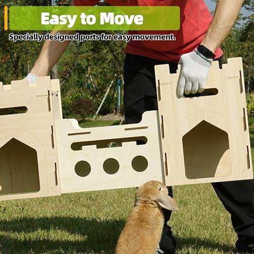 HIIMALEX Extra Large Wooden Bunny Castle House Multistory Climbing Tower Hideout Ventilated Sturdy Habitat for Rabbit Guinea Pig Chinchilla Ferret