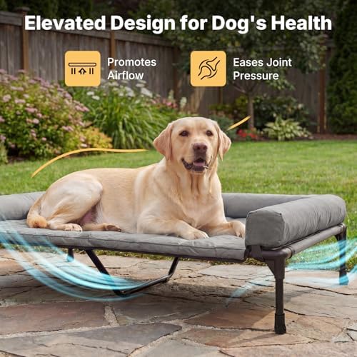 Veehoo Outdoor Elevated Dog Bed with Waterproof Bolster Cushion, Cooling