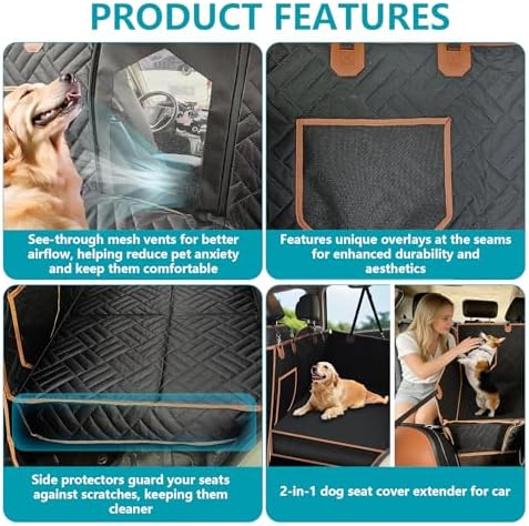 Convertible Dog Car Seat Cover for Back Seat Hard Bottom 400lb Waterproof