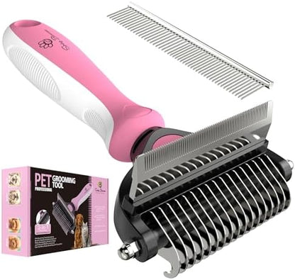 Spring Blossoms-2 in 1 Professional Grooming Rake for Cats & Dogs-Dematting Comb for Easy Mats & Tangles Removing,Pet Brush Safe No More Nasty Shedding and Flying Hair (Purple)