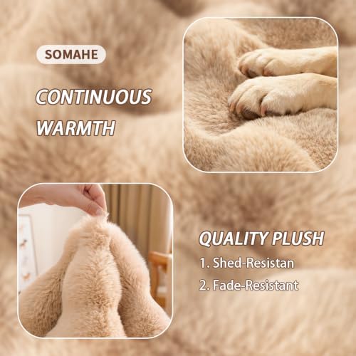 SOMAHE Plush Dog Bed Mat, Raised Pillow, 35 x 27 Inch, Coffee