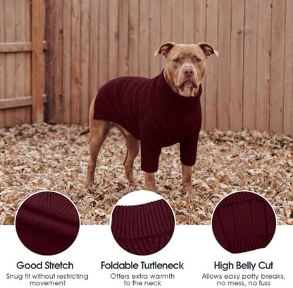 IECOii XXL Dog Sweater,Thermal Knit Turtleneck Big Dog Sweater with Sleeve