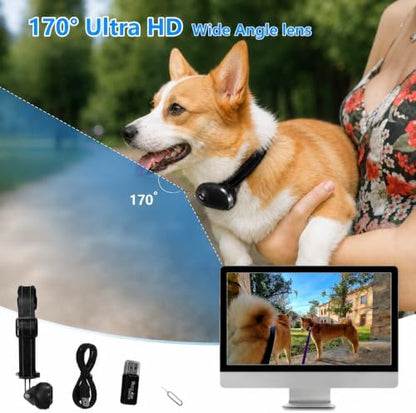 HD 1080P Cat Camera Collar with Video Record Wireless Mini Sport cam,Small Action Cameras,Body Camera for Pet Supplies Stuff Outdoor/Inoor Birthday Gift No WiFi（Black）