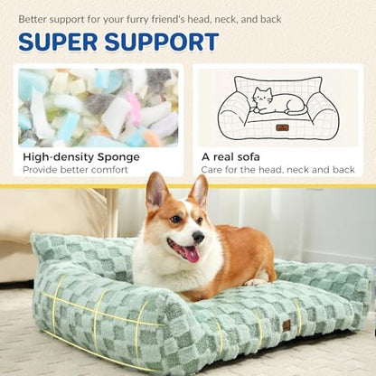 ABCPET Large Dog Bed Sofa, Fluffy Pet Bed for Medium and Large Dogs, Supportive Dog Couch Sofa for Dogs, Pet Sofas with Washable Cover & Non-Slip, 38 inch, Green