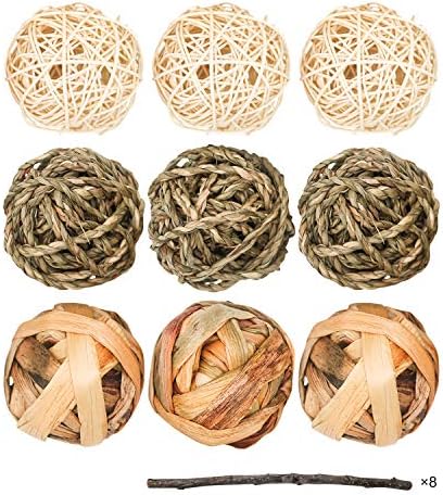 9 Pcs Small Animals Play Balls Rolling Activity Chew Toys Gnawing Treats for Rabbits Guinea Pigs Chinchilla Bunny Natural Balls, Pet Cage Entertainment Accessories (9 Pcs)