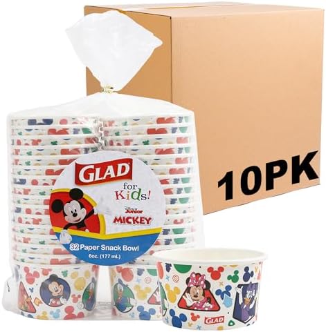 Glad Disney Mickey and Friends Disposable Snack Bowls, 6 Oz, 32 Ct, 10-Pk