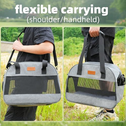 Cat Carrier for Small Cats Dogs, Soft-Sided Pet Carrier for Cats Puppies Small Pets, Lightweight Comfortable Travel Cat Dog Carrier (Grey)