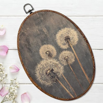 Vintage Dandelion Oval Framed Wall Art, Rustic Wildflower Canvas Art Wall Decor，Dark Academia Antique Landscape Hanging Decor Painting Artwork for Home Bathroom Bedroom Living Room Office 8.3x12inch