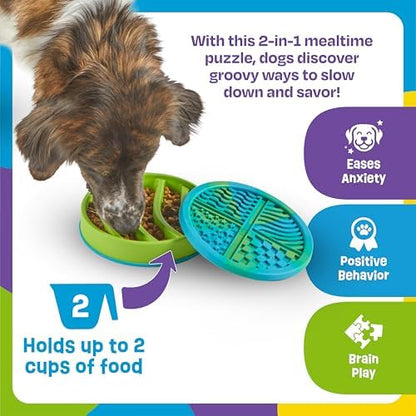Brightkins Circle 2-in-1 Slow Feeder Bowl and Lick Mat - Slow Feeder Dog Bowls, Dog Bowls for Fast Eaters, Interactive Puppy Bowl, Cat Food Puzzle, Puzzle for Dogs, Pet Dishwasher Safe Lick Mat