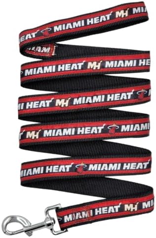 NBA Miami Heat Dog Leash, Size Small. Heavy-Duty Metal Swivel Buckle Pet Leash