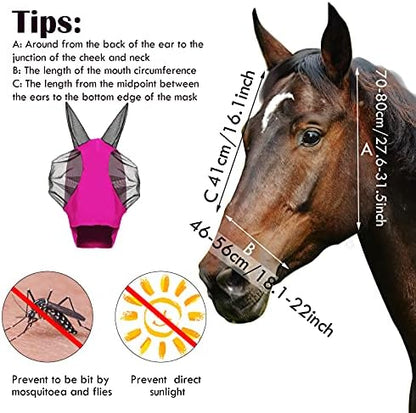 Weewooday 3 Pcs Horse Fly Mask with Ears, M, Purple, Royal Blue, Pink