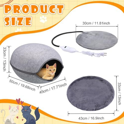Beeveer Heated Cat Bed, Indoor Heated Cat Cave, Warmer Thermal Pet Bed with Removable Waterproof Heater for Kitty Small Dogs Gray(19.7X 17.8 x 13 Inches)