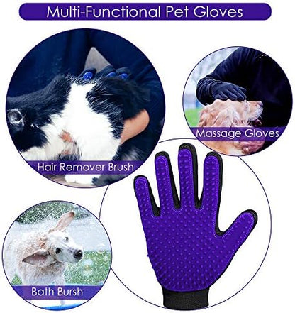 Pet Hair Removal Glove with 255 Silicone Tips for Dogs & Cats,1 Pair Purple