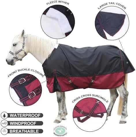 1200D Horse Blanket, 200g Medium Weight Waterproof Winter Turnout