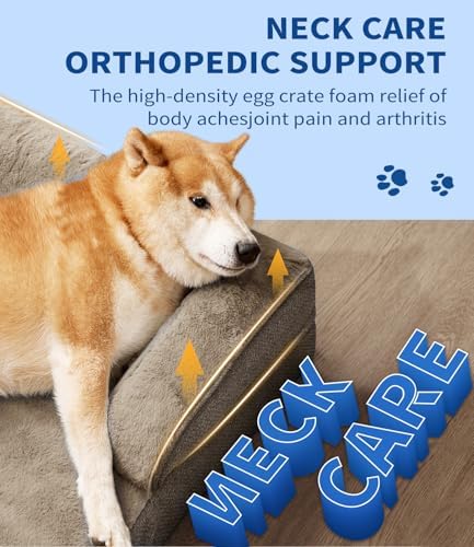 Made4pet Dog Bed Orthopedic Dog Sofa for Large Dogs,Supportive Foam Pet Cushions Bed with Washable Removable Cover, Egg-Crate Foam, Waterproof Lining Bottom, Brown, 35 * 23 * 6.5 Inch