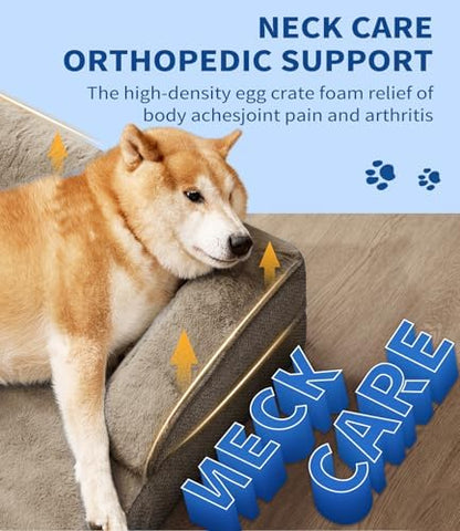 Made4pet Dog Bed Orthopedic Dog Sofa for Large Dogs,Supportive Foam Pet Cushions Bed with Washable Removable Cover, Egg-Crate Foam, Waterproof Lining Bottom, Brown, 35 * 23 * 6.5 Inch