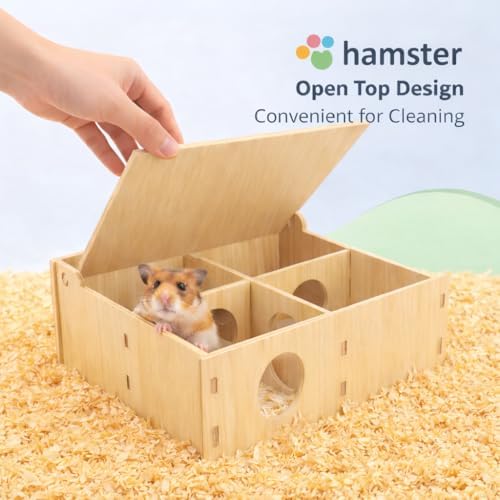 Hamster and Mouse Wooden Tunnel Cage Secret Peep Shed and Explore Hideout Flip Cover Design Hamster Play Tunnel