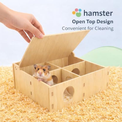 Hamster and Mouse Wooden Tunnel Cage Secret Peep Shed and Explore Hideout Flip Cover Design Hamster Play Tunnel