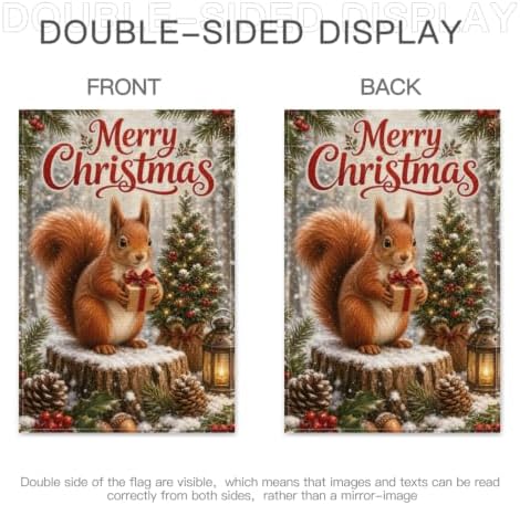 Christmas Squirrel Garden Flag 12x18 Inch Merry Holiday Gift Tree Lantern Pinecone Holly Snowy Woodland Rustic Outdoor Yard Lawn Porch Double Sided Banner Farmhouse Welcome Decor