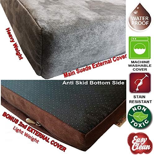 Dogbed4less Orthopedic Gel Memory Foam Pet Dog Bed, Waterproof Liner with External Microsuede Cover and Bonus Antislip Cover (Microsuede Gray, 55"X47"X4" Inches)