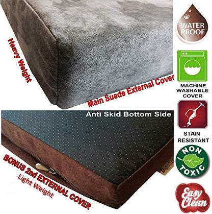 Dogbed4less Orthopedic Gel Memory Foam Pet Dog Bed, Waterproof Liner with External Microsuede Cover and Bonus Antislip Cover (Microsuede Gray, 55"X47"X4" Inches)