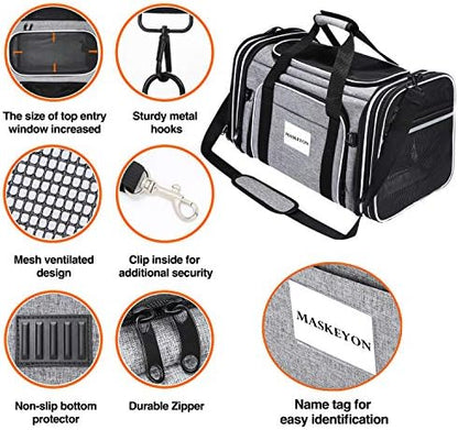 TSA Airline Approved Soft Sided Pet Carrier Top Loading 4 Side Expandable Large Travel Cats Carrier Collapsible with 3 Removable Washable Pads and 3 Pockets for Cats Kitten and Small Dogs