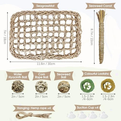 Hamiledyi Rabbit Seagrass Activity Mat Bunny Toy Hanging Rabbit Chew Toys for Teeth Enrichment Toys Seagrass Protector Mat Small Animal Toys for Chinchilla Guinea Pig Hamster Rat Rodent