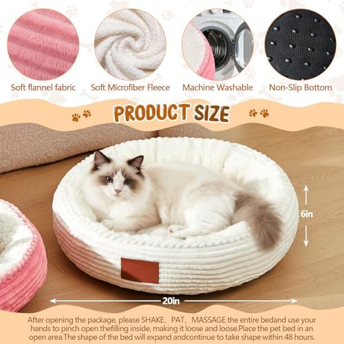 Pink, White 2 Pack Washable Cat Beds for Indoor