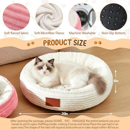 Pink, White 2 Pack Washable Cat Beds for Indoor
