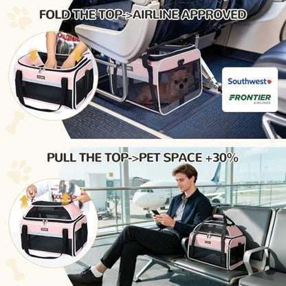 Lekereise Top-Expandable Pet Carrier 18x13x9.5 Inch Southwest Frontier Airline Approved Soft Sided Underseat to 15lbs Travel Carriers for Small Cats Dogs with Locking Safety Zippers Anti-Scratch Mesh