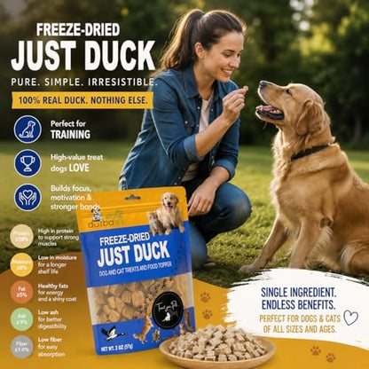 Freeze-Dried Duck Treats for Dogs & Cats, Single Ingredient, High-Protein Training Treats, Food Topper for Picky Eaters, Grain-Free Pet Snack (2.0 oz, Just Duck)