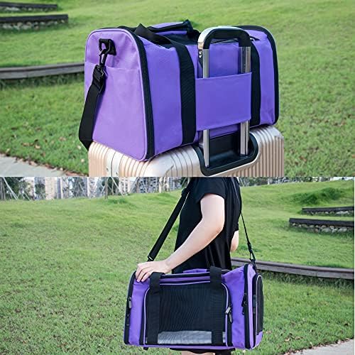 Soft Sided Carrier for Small Medium Cats Dogs,TSA Airline Approved Collapsible Travel Pet Carrier Medium Purple