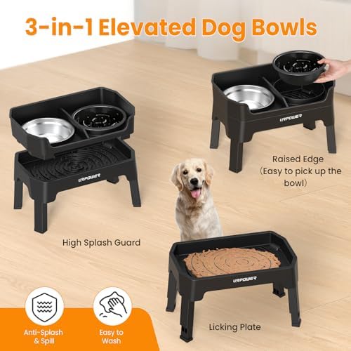 URPOWER Mess Proof Elevated Dog Bowls Double Deck Slow Feeder